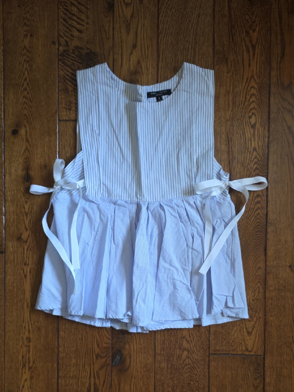 Striped Bow Tie Peplum Top - Light Blue & White